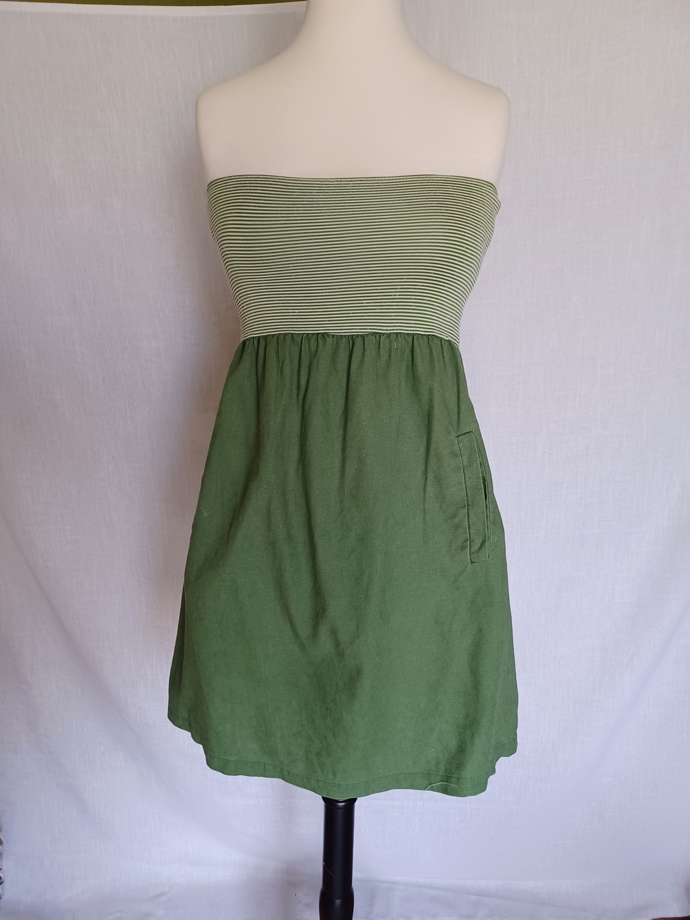 Striped Bodice Strapless Green Summer Dress